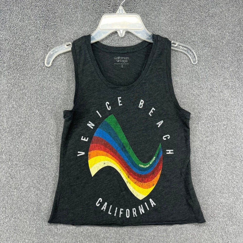 Californian Vintage Venice Beach Rainbow Graphic Tank Top Women Junior‎ 8